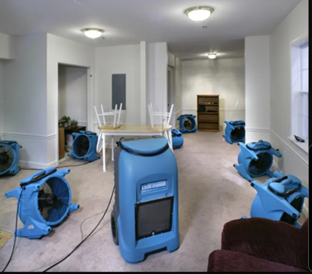 Air movers and dehumidifier setup for Water Extraction & Removal in Gages Lake